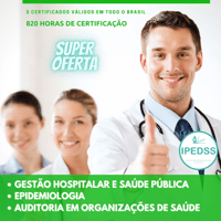 Imagem do produto COMBO 3 CURSOS - AUDITORIA EM ORGANIZAÇÕES DE SAÚDE; EPIDEMIOLOGIA; GESTÃO HOSPITALAR E SAÚDE PÚBLICA - 820 HORAS DE CERTIFICAÇÃO