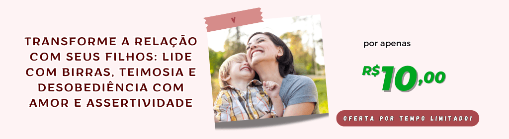 Banner superior do produto. Segue a descrição do conteúdo: "Descubra como educar seus filhos de maneira respeitosa e eficaz, sem gritos, palmadas ou castigos. Crie um ambiente harmonioso e fortaleça os laços familiares com estratégias práticas e comprovadas."

POR DENTRO DO GUIA:

*A importância de uma educação consciente 

*Capítulo 1: Entendendo o Método “Maternidade Leve e Consciente” 
-Como o Método Maternidade Leve e Consciente se diferencia de outros métodos 

*Capítulo 2: Identificando o Ciclo do Mau Comportamento 
-O que é o ciclo do mau comportamento 
-Erros que perpetuam o ciclo do mau comportamento 
-Por que métodos tradicionais nem sempre funcionam 
-Entendendo os Gatilhos dos Comportamentos Desafiadores
-Exemplos práticos de comportamentos desafiadores e suas possíveis causas 
-Como funciona na prática: Estudo de caso 
-Exercício Prático 

*Capítulo 3: As Consequências do Ciclo do Mau Comportamento.
-Impacto nas Relações Familiares 
-Vulnerabilidade a Abusos .
-Efeitos na Autoestima e Autoconfiança
-Propensão a Relacionamentos Tóxicos 
-Risco de Envolvimento em Atividades Prejudiciais .
-Consequências da Educação Permissiva 

*Capítulo 4: Os Três Pilares para Filhos Colaborativos e Emocionalmente Saudáveis 
-Ambiente Encorajador
-Limites Bem Definidos 
-Orientações Claras e Amorosas
-Exemplos de Linguagem Respeitosa e Eficaz
-Quando a criança estiver tendo algum comportamento desafiador, siga os 4 passos: 
-Exercício Prático 
-Mantendo a Constância e Paciência 

*Conclusão

*Próximos Passos

RECEBA AINDA DE PRESENTE: ACESSO A COMUNIDADE DE ALUNAS PARA TROCAR EXPERIÊNCIAS E TIRAR DÚVIDAS DIRETAMENTE COM A AUTORA DO LIVRO!