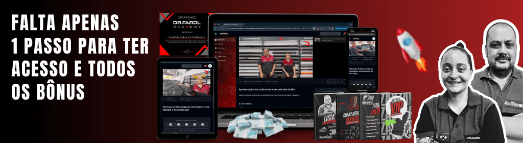 Banner superior do produto. Segue a descrição do conteúdo: Curso de Aplicação de Film Automotivo 

Aprenda tudo sobre aplicação de películas automotivas com um curso prático e direto ao ponto. Desde as ferramentas essenciais até técnicas avançadas, você dominará:
? Cortes precisos e aplicação em vidros de passageiro, traseiro e motorista.
? Remoção de películas antigas sem danificar os vidros ou acabamentos.
? Uso profissional de plotter para resultados impecáveis.

E tem mais! Ao adquirir o curso, você ainda recebe bônus exclusivos para garantir seu sucesso:
?? Lista de fornecedores confiáveis para comprar materiais de qualidade com preços imbatíveis.
?? Tabela de preços sugeridos para cobrar pelos serviços e lucrar mais.
?? Guia de marketing local para atrair clientes e encher sua agenda.
?? Grupo exclusivo de WhatsApp para tirar dúvidas, trocar experiências e crescer junto com outros profissionais.

Ao concluir o curso, você receberá um certificado reconhecido , comprovando sua especialização e abrindo portas no mercado automotivo.

Com dicas extras de prevenção, cuidados e segredos do mercado, este curso é ideal para quem deseja se especializar ou iniciar um negócio lucrativo no ramo de películas automotivas.

Garanta seu acesso agora e comece a transformar vidros – e sua vida!