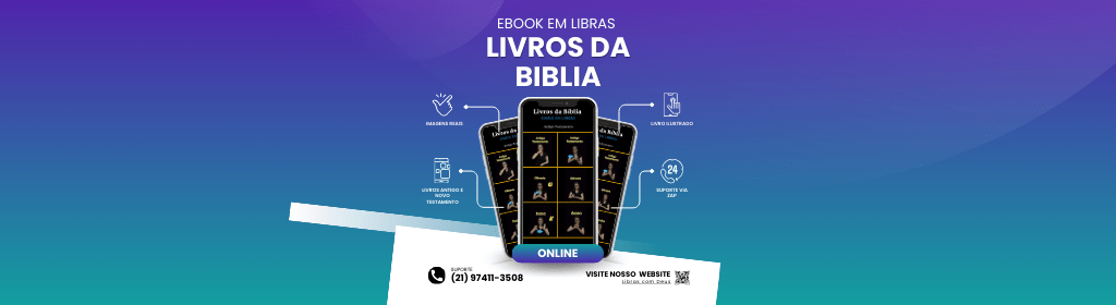 Banner superior do produto. Segue a descrição do conteúdo: ?? Descubra o Mundo da Libras com Nosso Ebook Exclusivo! ???

Carla Oliveira, sua porta de entrada para um mergulho fascinante na linguagem de sinais está prestes a se abrir! Apresentamos com entusiasmo nosso ebook "Libras para Igreja - Manual Prático A.T e N.T", uma jornada única que transformará sua compreensão da Bíblia através da beleza e riqueza da Língua Brasileira de Sinais.

?? Imagens Autênticas que Contam Histórias:

Explore cada página com fotos reais que capturam a essência dos sinais, trazendo à vida a conexão entre a fé e a linguagem de sinais.
?? Todos os Sinais dos Livros Sagrados:

Desvende os mistérios do Antigo e Novo Testamento com uma compilação completa de todos os sinais em Libras. Uma ferramenta essencial para enriquecer suas aulas de Libras, Ebd, igrejas, escolas cristãs, e, claro, seu aprendizado pessoal.
?? Preço Acessível a Todos:

Estamos comprometidos em tornar este conhecimento acessível a todos. Com um preço amigável, queremos garantir que você não perca a oportunidade de aprimorar suas habilidades em Libras.
????? Utilize em Diversos Contextos:

Seja para aulas de Libras, enriquecimento da Ebd, contribuição para igrejas, escolas cristãs ou ensino da língua de sinais com base na Bíblia, este ebook é uma ferramenta versátil e indispensável.
?? Aprenda e Evangelize de Forma Eficiente:

Facilite o ensino da Bíblia em Libras, ajude na evangelização de surdos que ainda não conhecem os sinais bíblicos e, claro, expanda seu próprio conhecimento para edificação pessoal e crescimento na Língua de Sinais.
?? Livro Bônus Infográfico da Bíblia:

Adquira agora e receba um Livro Bônus Infográfico da Bíblia! Descrições detalhadas de todos os livros bíblicos, adicionando uma camada extra de conhecimento à sua jornada.
? Aproveite Agora! Oferta por Tempo Limitado:

Esta é uma oportunidade única! Aproveite a oferta especial por tempo limitado e adquira seu ebook agora. Não deixe que esta chance única de explorar a interseção entre fé e linguagem de sinais escape.

?? Desperte a Curiosidade, Invista em Você:
Não perca a chance de embarcar nessa jornada incrível! Clique agora para adquirir seu exemplar exclusivo e comece a transformação! ?????