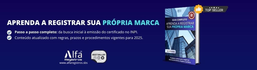 Banner superior do produto. Segue a descrição do conteúdo: Manual do Registro de Marcas 2025 — o guia essencial para quem deseja registrar sua própria marca de forma simples, prática e segura. Aprenda passo a passo desde a busca inicial até a emissão do certificado de registro no INPI. Tudo atualizado com as normas, prazos e procedimentos vigentes para 2025.