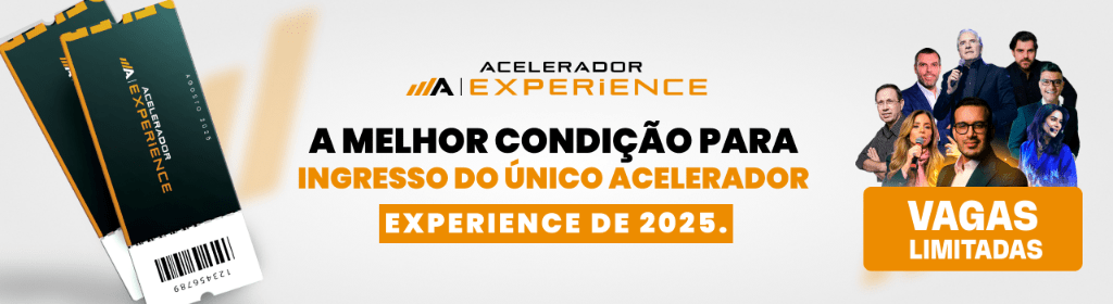 Banner superior do produto. Segue a descrição do conteúdo: O QUE É O ACELERADOR EXPERIENCE?

Networking, estratégias e visão de negócios
Nos dias 12 e 13 de agosto, em Alphaville/SP, você estará lado a lado com empresários de renome, fundadores de marcas icônicas e líderes que constroem resultados reais.
Nada de teoria. Só prática, estratégia e os bastidores do crescimento de quem está no campo de batalha há décadas.
Você sairá com:

. Clareza
. Conexões de alto nível
. Oportunidades reais de negócio
. E um plano pronto para aplicar na sua empresa

Será a única edição em 2025.

Se você entende que estar entre os grandes é o caminho mais rápido para crescer, seu lugar é aqui.
