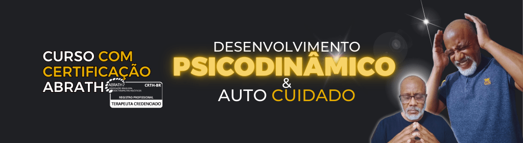 Banner superior do produto. Segue a descrição do conteúdo: Curso de Psicodinâmica Aplicada ao Autocuidado

Neste curso transformador, você será guiado em uma jornada de autocuidado profundo e desenvolvimento psicodinâmico.

Ao longo do curso, você aprenderá a:

- Autoconhecimento: Identificar padrões emocionais e comportamentais, e desenvolver ferramentas para a autotransformação.
- Meditação e Relaxamento: Praticar técnicas de meditação para reduzir o estresse e aumentar a clareza mental.
- Cura Energética: Explorar métodos de cura energética para tratar bloqueios e desequilíbrios.

Este curso é ideal para aqueles que desejam iniciar os primeiros passos do autoconhecimento e de práticas energéticas como o reiki, e aplicá-las no dia a dia para uma vida mais equilibrada e harmoniosa. Não é necessário ter experiência prévia, apenas um desejo sincero de autodescoberta e crescimento pessoal.

Junte-se a nós e descubra o poder transformador do autocuidado e do desenvolvimento psicodinâmico!