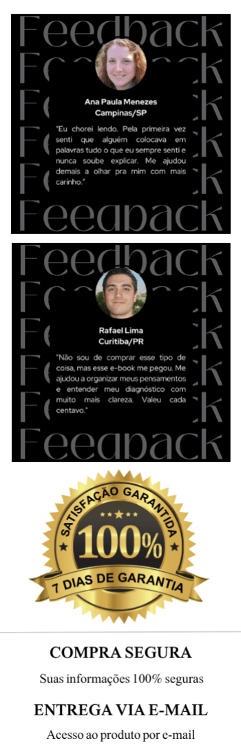 Banner lateral do produto. Segue a descrição do conteúdo: Você recebeu o diagnóstico de autismo na vida adulta e não sabe por onde começar? Este guia foi feito para você.

Com uma linguagem acolhedora, direta e baseada em experiências reais, este e-book com 73 páginas (formato PDF) oferece um caminho claro e libertador para quem acabou de descobrir que é autista. Ele responde às dúvidas mais comuns, ajuda a organizar os próximos passos e oferece apoio emocional para que você não se sinta sozinho nessa jornada.

O que você encontrará neste e-book:

- Entendimento prático sobre o que é o autismo em adultos.
- Como o diagnóstico pode impactar sua vida pessoal, profissional e emocional.
- Estratégias para lidar com o processo de aceitação e autocompreensão.
- Ferramentas para comunicar seu diagnóstico, se e quando quiser.
- Orientações sobre direitos, benefícios e acessibilidade para autistas no Brasil.
- Dicas para construir uma rotina mais leve e adaptada ao seu jeito de ser.

BÔNUS EXCLUSIVOS:

- Guia de Direitos dos Autistas no Brasil: Um resumo claro e atualizado dos principais direitos trabalhistas, benefícios sociais e acessibilidade para adultos autistas.

- Checklist de Autoconhecimento: Uma ferramenta prática para refletir sobre sua trajetória, necessidades e estratégias que funcionam no seu dia a dia.

Por que adquirir este e-book?

Acolhimento real: Escrito com empatia para quem vive os desafios na pele.
Clareza: Informações organizadas e diretas, sem termos técnicos desnecessários.
Praticidade: Exercícios e dicas que podem ser aplicadas imediatamente.
Transformação: Um convite para assumir sua identidade com orgulho e confiança.

Este e-book é o ponto de virada. Um guia para transformar dúvidas em clareza, e inseguranças em autoconfiança.

Dê o próximo passo com coragem. Adquira agora o e-book "Descobri Meu Autismo Depois de Adulto – O Que Fazer Agora?" e acesse conteúdos que vão transformar sua jornada de autoconhecimento.