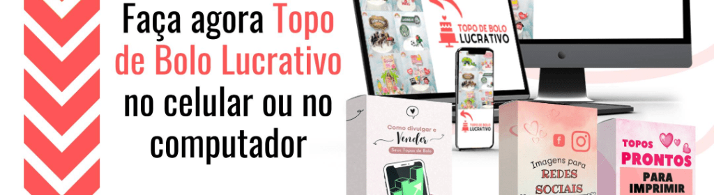 Banner superior do produto. Segue a descrição do conteúdo: Saiba como deixar os bolos personalizados, mais bonitos e deixar a comemoração de aniversário inesquecível, o Curso Topo de Bolo Lucrativo tem o passo a passo simples e rápido para começar hoje mesmo!