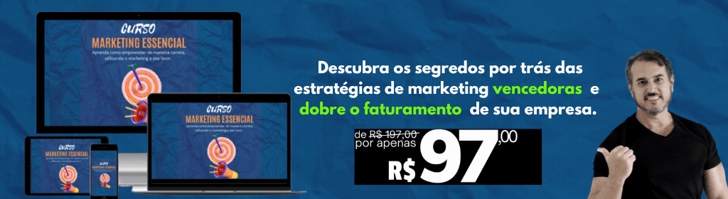 Banner superior do produto. Segue a descrição do conteúdo: Aprenda como empreender da maneira correta, utilizando as estratégias certas de marketing e como utilizá-las a seu favor. 

Chega de perder dinheiro por não conhecer as estratégias de ouro que farão você ir do Zero ao Primeiro Negócio, de maneira lucrativa, através de aulas direto ao ponto e fácil de colocar em prática, até mesmo para quem não entende nada de marketing.