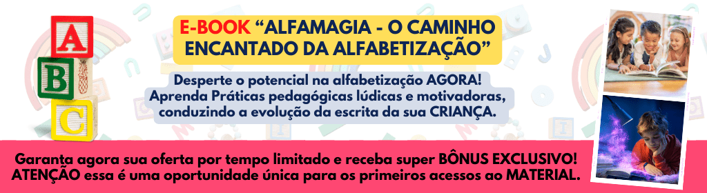 Banner superior do produto. Segue a descrição do conteúdo: Este Ebook foi Planejado para auxiliar Alfabetizadores e Responsáveis envolvidos nesse Processo. Indicado para turmas do pré-escola e 1º ano do fundamental 1, incluindo as necessidades Especiais e Dificuldades de Aprendizagem. 

Você que tem interesse nesse contexto, ALFABETIZAÇÃO, CONSCIÊNCIA FONOLÓGICA E ATIVIDADES LÚDICAS, CHEGOU SUA OPORTUNIDADE DE AMPLIAR SEUS CONHECIMENTOS.

Vamos abordar os seguintes TEMAS:

INTRODUÇÃO.

Módulo 2 - O que é Aprendizagem.
2.1 - Estilos de Aprendizagem.

Módulo 3 - O que é Alfabetização.
3.1 - Pontos importantes para iniciar o ano letivo em uma Turma de 1º ano.

Módulo 4 - Etapas do Desenvolvimento Infantil. 

Módulo 5 - Por onde Começar o ensino da Alfabetização? 

Módulo 6 - Sondagem/Avaliação Diagnóstica - O que é e Sua Importância.

Módulo 7 - Como trabalhar as letras do alfabeto.

Módulo 8- Atividades de Rotina para Ampliar o Processo de Alfabetização.

Considerações Finais.

Recurso 2 - APOSTILA - TRILHANDO O CAMINHO DA ALFABETIZAÇÃO. Manual prático com explicações e sugestões para os 4 NÍVEIS DE ESCRITA;

MAIS BÔNUS EXCLUSIVOS:

1 - AVALIAÇÃO DIAGNÓSTICA PARA 1º ANO,

2 - TABELA INDICADORES DE APRENDIZAGEM,

3 - CHECKLIST COM PASSOS PRÁTICOS PARA TRABALHAR A CONSCIÊNCIA FONOLÓGICA DURANTE O PROCESSO DE ALFABETIZAÇÃO

4 - ATIVIDADE PARA ESTIMULAR A CONSCIÊNCIA FONOLÓGICA,

5 - QUEBRA-CABEÇA ALFABETIZAÇÃO 7 EM 1.

RECURSO PLANEJADO E ORGANIZADO PARA TRABALHAR AS FASES DE ESCRITA PRÉ-SILÁBICO; SILÁBICO; SILÁBICO-ALFABÉTICO E ALFABÉTICO.

As atividades voltadas para alfabetização, auxiliam no Desenvolvimento das habilidades de leitura e escrita de forma Lúdica e Motivadora.
Atividades ilustradas, atrativas, que ensinam e divertem as crianças.

Abordamos o trabalho Pedagógico usando a Consciência fonológica, permitindo que os alunos se alfabetizem de maneira eficaz e compreendam a correspondência entre letras e sons.

Dentre muitos objetivos que as atividades proporcionam, vamos destacar algumas de acordo com a BNCC (Base Nacional Comum Curricular): Língua Portuguesa - 1º ano.

1 - Ampliar a Percepção Auditiva e Visual;
2 - Reconhecer o sistema de escrita alfabética como representação dos sons da fala.
3 - Segmentar oralmente palavras em sílabas
4 - Identificar fonemas e sua representação por letras.
5 - Relacionar elementos sonoros (sílabas, fonemas, partes de palavras) com sua representação escrita
6 - Comparar palavras, identificando semelhanças e diferenças entre sons de sílabas iniciais.
7- Reconhecer a separação das palavras, na escrita, por espaços em branco.
E MUITO MAIS.

Ao iniciarmos esse processo, é importante termos em mente que cada criança é única e quando inicia no ensino regular, traz consigo um conjunto de conhecimentos e experiências.

Não basta somente entender como se aprende, é preciso descobrir a melhor forma de ensinar.
Vem junto comigo aprender - Convido vocês a participarem comigo dessa jornada de Aprendizagem.
-