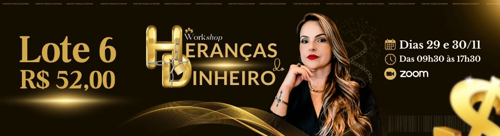 Banner superior do produto. Segue a descrição do conteúdo: Descubra as heranças hereditárias que te prendem às dívidas, à procrastinação e à escassez financeira.

Saia do Workshop com um diagnóstico completo da sua árvore genealógica para fazer o dinheiro vir, ficar e se multiplicar em 2025!