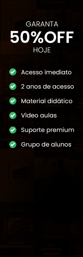 Banner lateral do produto. Segue a descrição do conteúdo: Domine o Eberick 2023 e torne-se um projetista estrutural completo, unindo teoria e prática para criar projetos em concreto armado com qualidade, segurança e eficiência. Aprenda desde os conceitos fundamentais do concreto até a elaboração, análise e detalhamento de projetos estruturais, explorando todos os recursos do software líder do mercado.

Formato:

Curso online com mais de 300 videoaulas gravadas

Conteúdo prático e direto, com +30 horas de aulas

Material de apoio: planilhas, arquivos, tabelas e softwares para teste

Certificado digital de 120 horas

Suporte direto com especialista

Acesso por 12 meses, com possibilidade de renovação

Garantia de 7 dias

Por que vale a pena?

Mais do que um simples curso de software, o Eberick 4.0 do Canal da Engenharia ensina o que está por trás dos cálculos, detalha cada etapa do projeto estrutural e mostra como evitar erros comuns. Você aprende a configurar o programa, lançar, analisar e dimensionar estruturas, gerar pranchas, interpretar avisos e corrigir falhas. O curso inclui aulas extras sobre fundações, muros de arrimo, reservatórios e piscinas, além de exemplos práticos de projetos reais. Ideal para quem quer entregar projetos com mais qualidade, rapidez e se destacar em um mercado cada vez mais concorrido.
