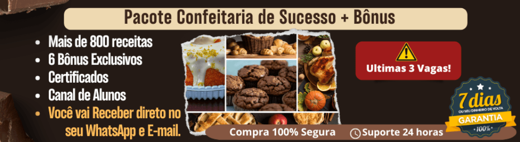 Banner superior do produto. Segue a descrição do conteúdo: Esse pacote confeitaria vem com mais de 30 videos aulas e mais de 16 apostila onde tem: 

Bolos Caseiros da Vovó (Curso em vídeos aulas mais apostila com receitas)

 PANETONES 

 Geladinho Gourmet (Curso em vídeos aulas mais apostila com receitas)

 Bolos de Liquidificador

 Copos da Felicidades

 Brownies lucrativos

 Caseirinhos Lucrativos

 Bolos de Pote Lucrativos

 Coberturas

 Recheios

 Bombons Lucrativos

 Brigadeiro Gourmet Profissional

 Geladinho Gourmet Alcoólico

 Ovos de páscoa sem segredos

 Salgados lucrativos

 Trufas Lucrativa

 BÔNUS #01 - APOSTILA DE BOLOS DE LIQUIDIFICADOR

 BÔNUS #02 - CHECKLIST DA VOVÓ

 BÔNUS #03 - PLANILHA DE PRECIFICAÇÃO