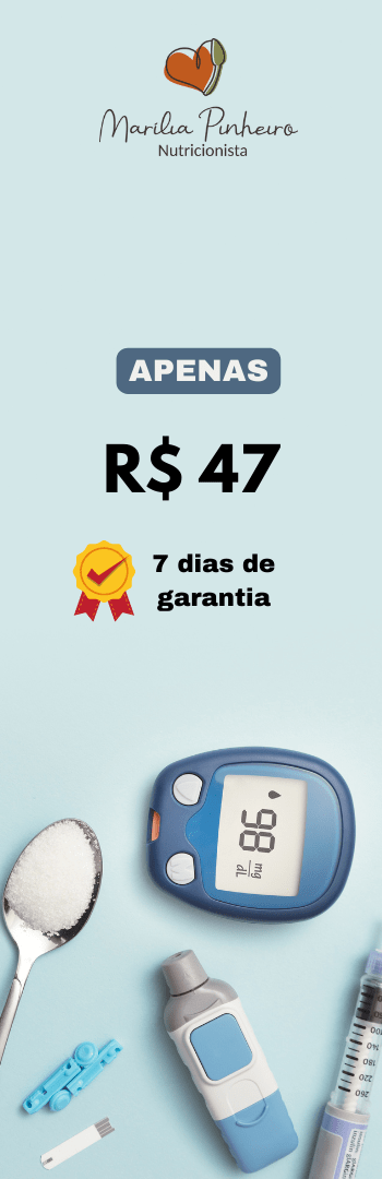 Banner lateral do produto. Segue a descrição do conteúdo: Como a diabetes se desenvolve no corpo, que malefícios ela causa e quais mudanças (simples!) na alimentação ajudam a prevenir e controlar essa doença.

10 videoaulas, que incluem exemplos de refeições, e acesso vitalício!