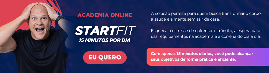 Banner superior do produto. Segue a descrição do conteúdo: StartFit15 oferece a liberdade de treinar no conforto do seu lar, adaptando-se à sua rotina e eliminando as barreiras comuns que impedem muitos de alcançar o bem-estar. Diga adeus à pressão de horários apertados e ambientes lotados. Com o StartFit15, a transformação que você deseja está ao seu alcance, de maneira simples e acessível.