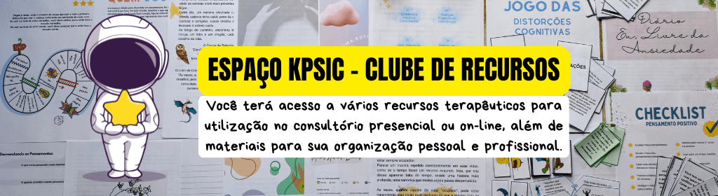Banner superior do produto. Segue a descrição do conteúdo: O Espaço KpsiC - Clube de Membros é um espaço dedicado exclusivamente a colegas psicólogos, psicopedagogos, pedagogos, terapeutas florais, terapeutas holísticos e outros profissionais envolvidos no cuidado e desenvolvimento humano.


No Clube de Membros você terá acesso a:
- Recursos em PDF;
- Explicação do uso dos recursos;
- Materiais variados para uso no consultório (ex: plaquinhas de porta, agenda, planner, modelos de documentos...);
- Descontos exclusivos em Cursos e Recursos KpsiC e de parceiros;
- Participação em Sorteios Exclusivos de Cursos e Recursos KpsiC e de parceiros;
- Espaço para Networking;
- Área para divulgação do seu trabalho; (em breve)
- Área para divulgação de seus produtos; (em breve)
- Desconto exclusivo na minha mentoria;
- Sessões surpresa de consultoria.

E surpresas especiais!