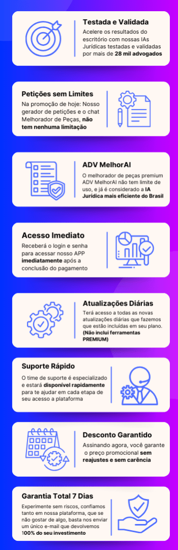 Banner lateral do produto. Segue a descrição do conteúdo: Chega de perder tempo com soluções GENÉRICAS. Com a ADV Clube-IA, você tem em um só lugar tudo o que precisa para criar, melhorar, revisar e potencializar suas peças, contratos e estratégias jurídicas com qualidade profissional.

Elabore Peças Personalizadas e elimine horas de trabalho extra com essa nova IA Jurídica que faz tudo em um só lugar!
