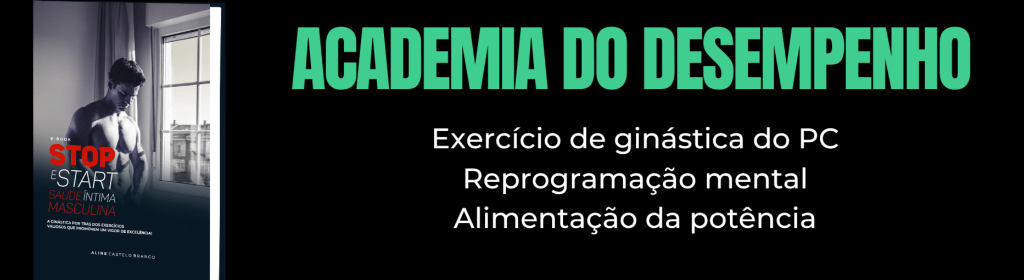Banner superior do produto. Segue a descrição do conteúdo: Neste curso vai aprender técnicas para aumentar a potência e evitar a ejaculação precoce ou falta de ereção. Método Stop- Start, comprovado cientificamente e por médicos. 
São encontros regulares com acompanhamento profissional de treinamento para fortalecer a sua região pélvica, através da ginástica íntima masculina. Incluí ainda gestão de ansiedade e trabalho de reprogramação mental, porque 90% dos casos de disfunções são emocionais e psicológicos. Aqui tratamos o corpo físico e também a mente. 
Além do curso com 4 módulos, exercícios, aulas em vídeo e áudio ainda vai ganhar bônus exclusivos. 
Aula de controle de ansiedade 
Planner dos exercícios e calendário de evolução 
Aulas extras.