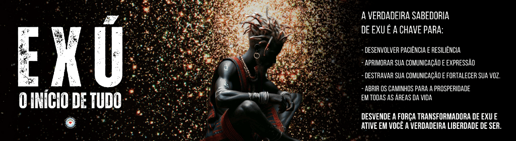 Banner superior do produto. Segue a descrição do conteúdo: Neste curso abortamos Exu como Orixá e sua origem além de:

- Como Exu começou a ser cultuado no Brasil

- Pombagira e o real papel da mulher

- Elementos básicos para oferendas

- Pades de cura, limpeza e prosperidade

- Como iniciar sua ritualização com Exu e fazer sua firmeza

- Cruza de fio de contas 

- Bônus especial: Encontro com Sr. João Caveira