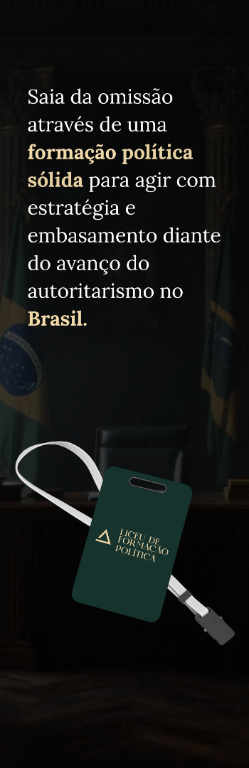 Banner lateral do produto. Segue a descrição do conteúdo: O que vivo e aplico nas minhas próprias batalhas públicas.
Sem filtros, sem mimimi: a formação política sólida que vai te transformar em um protagonista no debate público.