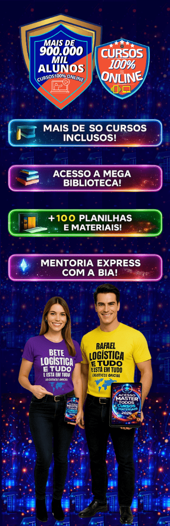 Banner lateral do produto. Segue a descrição do conteúdo: Transforme sua carreira na logística com o ACESSO MASTER COMBO – o pacote mais completo da Logísticos Oficial! Tenha em suas mãos TODOS os nossos cursos e entre para a comunidade VIP, onde você receberá uma mentoria exclusiva para o direcionamento de sua carreira, acesso a materiais, livros, agendamento de vagas e oportunidades de trabalho , além de dicas poderosas para se destacar no mercado. Com mais de 40 cursos e certificações profissionais , esse combo vai transformar seu currículo em um verdadeiro diferencial competitivo. E não para por aí: você também terá acesso a TODOS os novos cursos que lançaremos pelos próximos 2 ANOS ! 
Imagine ter mais de 8.000 horas de conteúdo e mais de 40 certificações para elevar sua carreira ao próximo nível! Não perca a chance de dominar as melhores práticas e técnicas do mercado, se atualizar constantemente e garantir sua posição de destaque na logística.

*CURSOS INCLUSOS NO ACESSO MASTER: 

1. Logística Empresarial: Operação e Estratégia
2. Como Dimensionar Operações Logísticas
3. Excel Básico e Curva ABC para Logísticos
4. Excel Avançado para Logísticos
5. Gestão de Transportes e Movimentação de Cargas
6. Custos Logísticos e Indicadores KPI's
7. Logística Internacional e Comércio Exterior (COMEX)
8. Gestão da Qualidade e Lean 6 Sigma
9. Gestão de Pessoas nas Empresas para Logísticos
10. Liderança em Logística
11. Gestão de Compras e Suprimentos
12. Gestão Estratégica de Estoques para Logísticos
13. Excel VBA para Controle de Estoques
14. Método Kanban Completo
15. WMS Básico para Logística
16. SAP WMS - Módulo MM para Logísticos
17. PPCPM Produção para Logísticos
18. Lean Básico Faixa Branca
19. Gestão de Processos Gerais e Logísticos
20. Formação de Operadores de Empilhadeiras
21. Power BI para Custos Logísticos e Transportes
22. Dashboard Logístico em Excel
23. Logística Reversa Básica para Logísticos
24. Assistente de Logística
25. Cálculos Matemáticos na Gestão de Estoques
26. Roteirização no Excel para Logísticos
27. Implantação de 5S para Logísticos
28. Aprendendo a Calcular Frete de Transportes
29. Formação de Consultores de Logística e SCM
30. Inglês Básico Geral para Logísticos
31. Técnico em Logística Profissional
32. BID de Transportes para Logísticos
33. Auxiliar de Estoques Logísticos
34. Excel Logístico do Básico ao Avançado
35. Inventário de Estoques Logísticos
36. Layout Logístico em Armazéns e Centros de Distribuição usando Excel
37. KPI's em Centros de Distribuição
38. Fluxogramas e Processos com Visio
39. Gestão de Almoxarifado com KPIs e Dashboard no Excel
40. Controles Operacionais Logísticos
41. Formação de Supervisores, Gestores e Líderes em Logística
42. Logística Básica e SCM
43. Técnico Analista Logística Portuária
44. CTE Conhecimento Transporte Eletrônico

Essa é a sua SUPER OPORTUNIDADE para crescer na carreira e se destacar em um mercado cada vez mais competitivo. Garanta agora seu ACESSO MASTER COMBO e transforme sua trajetória profissional!