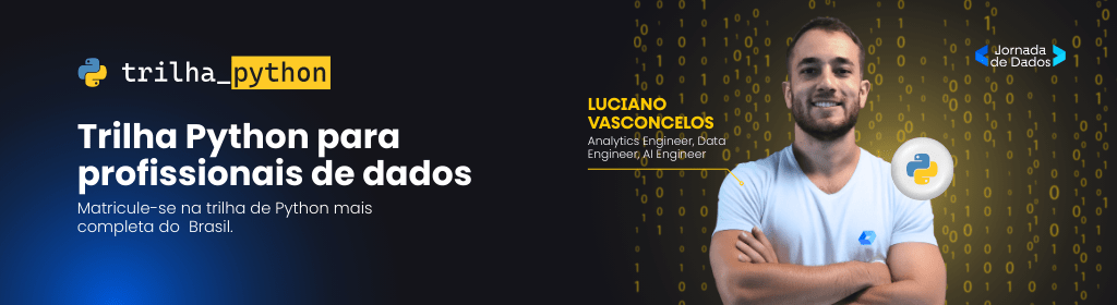 Banner superior do produto. Segue a descrição do conteúdo: O Que Você Vai Aprender:

Trilha de Python para Profissionais de Dados (30+ horas de conteúdo)
Essa trilha é perfeita para quem quer se aprofundar na programação com Python e utilizá-la no dia a dia como profissional de dados — seja atuando como Analista de Dados, Analytics Engineer ou Engenheiro de Dados.
Ao longo de mais de 30 horas de conteúdo, você aprenderá desde os conceitos fundamentais de estruturas de dados, controle de fluxo e programação orientada a objetos (OOP), até tópicos avançados como ETL, modelagem de dados e otimização de performance.
O curso é 100% prático, com 4 projetos reais, permitindo que você desenvolva habilidades essenciais para resolver desafios concretos do mercado.

Bônus!

Bootcamp de Git/GitHub para Dados (4 horas de conteúdo)
No bootcamp de Git/GitHub, você aprenderá a versionar seus projetos de dados e a colaborar de forma eficiente em equipes. Com 4 horas de conteúdo direto ao ponto, você vai aprender como usar os comandos mais importantes do Git, boas práticas no uso do GitHub, e como organizar e versionar seus notebooks, scripts, e projetos com agilidade e segurança. Ao final do curso, você estará pronto para controlar versões, gerenciar branches, realizar commits e pull requests, tornando seus projetos muito mais organizados e colaborativos.


Acesso às gravações por 1 ano e emissão de certificados.