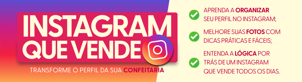 Banner superior do produto. Segue a descrição do conteúdo: Aprenda como transformar o seu Instagram em uma vitrine que atrai, encanta e vende todos os dias!

De forma fácil, descomplicada e prática, Fernanda Benites, social media da confeitaria Débora Benites ensina estratégias visuais e de comunicação que realmente funcionam para negócios como o seu.

No Mini curso Instagram que Vende, você vai descobrir:

- Organizar seu perfil de forma estratégica;
- Tirar fotos lindas dos seus doces usando apenas o celular;
- Criar cenários, composições e edições simples que despertam desejo;
- Construir um feed com identidade visual marcante, mesmo sem ser designer.