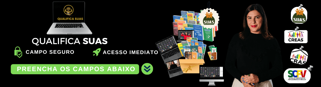 Banner superior do produto. Segue a descrição do conteúdo: No QUALIFICA SUAS você terá acesso a um conteúdo inédito, objetivo, simples, prático e sem enrolação.

Abordagem 360°: Explore os aspectos teóricos e práticos de cada serviço, com materiais ricos e práticos que te preparam para os desafios reais do dia a dia, através de muitos estudos da complexidade de casos. 

A Professora Tamara Almeida pegou tudo o que de melhor ela aprendeu nos mais 15 anos de experiência, atuando em todas as complexidades do SUAS e transformou em um curso completo sobre todos os serviços que ele oferece, especialmente para você!

Simplesmente, organizou o "filé-mignon" de toda a sua experiência e colocou à sua disposição de forma prática e com didática focada em estudos de casos e exemplos. É exatamente tudo aquilo que você precisa saber para se tornar uma grande profissional especialista no SUAS, sem enrolação, bem direto ao ponto.

São mais de 75 aulas , inclusive com aulas ao vivo, mentoria, biblioteca, modelos instrumentais, uma comunidade exclusiva e todo suporte durante seu acesso.

- Veja alguns dos módulos:

- Introdução ao SUAS;
- Proteção Social Básica;
 - Proteção Social Especial;
- Gestão do SUAS, etc…

Temos aula para cada serviço do SUAS, além das aulas sobre plano de ação, atividade coletiva, RMA, SICON, SIBEC, Gestão, Orçamentos, Território, Atualizações de 2024 do CadÚnico, Relatórios no SUAS e muito mais!