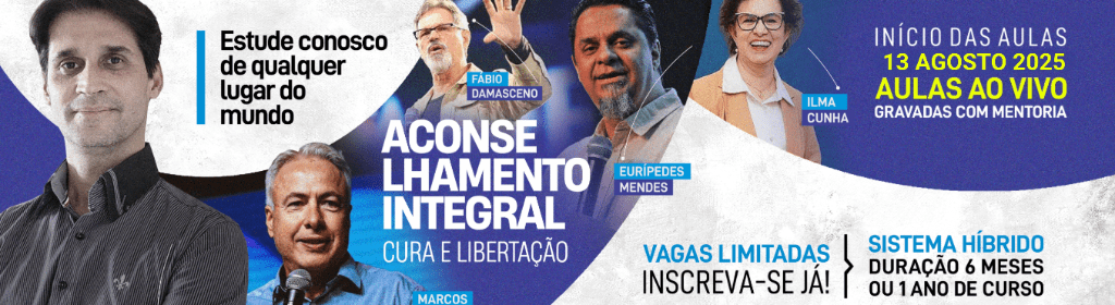 Banner superior do produto. Segue a descrição do conteúdo: Bem-vindo ao nosso curso de Aconselhamento Integral (Cura e Libertação) Desde 1994 comecei a estudar os temas ligados à saúde espiritual e emocional do ser humano (cura interior/libertação), dentro de uma perspectiva bíblica e científica. Mais de 6 mil alunos já se formaram em nossos cursos, e mais de 600 igrejas e instituições foram alcançadas por nossas palestras e conferências.

O curso visa tanto preparar líderes para a tarefa do aconselhamento cristão, como também para ajudar o público em geral a se conhecer um pouco mais. É comum as pessoas sofrerem com demandas espirituais ou emocionais, porque não tem conhecimento a respeito. Ressalto que nosso ensino é pautado na visão bíblica protestante.

Nosso curso alia a sabedoria bíblica juntamente com os conhecimentos da Psicologia, da Medicina, e outras áreas do saber humano.

Espero que nosso curso apure o seu discernimento e lhe dê ferramentas tanto para sua cura e autoconhecimento, bem como para a restauração dos feridos.

Alcione Emerich
Diretor do SECRAI, Bach. em Psicologia, Filosofia e Teologia. Especializações em Psicoterapia clínica, conjugal e familiar.

- CARGA HORÁRIA: 120 h/a + Mentoria + Apostila Completa)

- DURAÇÃO: O aluno terá o prazo de 6 meses para concluir o curso.
2º SEMESTRE 2025 - Cura e Libertação (simultaneamente)