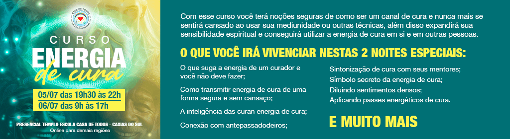 Banner superior do produto. Segue a descrição do conteúdo: Bem vindo(a) ao curso de energia de cura.

Um curso leve para você despertar sua energia de cura!

Este curso é para você que sente o chamado para ativar a energia de cura e proporcionar o bem as pessoas que você ama. 

É para você que acredita na força invisível das energias e deseja compreender como colocar o poder de cura à disposição. 

Curso livre, sem pré-requisito. 

Com esse curso você:
Terá noções seguras de como ser um canal de cura
Nunca mais se sentirá cansado ao usar sua mediunidade ou outras técnicas 
Expandirá sua sensibilidade espiritual de forma organizada 
Estará apto a transmitir energia de cura em si e em outras pessoas 

O que vc vai aprender: 
- O que suga a energia de um curador e você não deve fazer 
- Como transmitir energia de cura de uma forma segura e sem cansaço 
- A inteligência da energia de cura 
- Corpos etéricos
- Conexão com antepassados curandeiros
- Sintonização de cura com seus mentores 
- Abertura do chacra das mãos 
- Simbolo secreto da energia de cura. 
- Chacras, autoconhecimento e correção de energia. 
- Diluindo sentimentos densos. 
- Aplicando passes energéticos de cura
- Câmara Astral de Tratamento