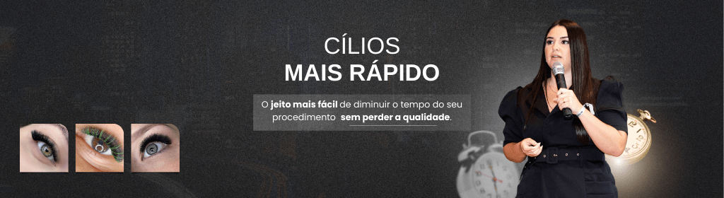 Banner superior do produto. Segue a descrição do conteúdo: Especialização perfeita pra quem quer diminuir pelo menos 30 min do seu procedimento de extensão de cilios, e consequentemente ganhar mais e conseguir atender mais clientes por dia.