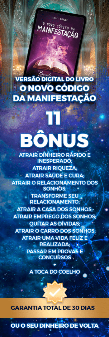 Banner lateral do produto. Segue a descrição do conteúdo: Manifestando O Poder do Segredo é o treinamento mais completo e atualizado, para você alcançar todos os seus objetivos, colocando em prática técnicas poderosas da Lei da Atração e da Programação Neuro Linguística (PNL).