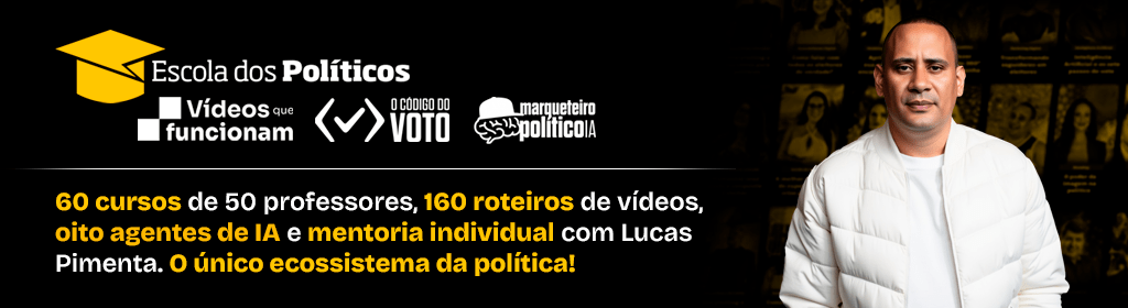 Banner superior do produto. Segue a descrição do conteúdo: A Escola dos Políticos não é um curso de um profissional sobre um tema. É uma plataforma com 60 cursos de 50 profissionais que são referência nacionalmente, onde você aprende tudo o que precisa para fazer um mandato eficiente e uma campanha eleitoral para ganhar votos e vencer as eleições. A Escola dos Políticos é o maior ecossistema para formação de líderes, candidatos, políticos, assessores e profissionais do Brasil, desde o nível mais básico até o mais avançado.

No Plano Vitalício, além do acesso pra sempre aos cursos e atualizações pra sempre, você também ganha pacote com 160 roteiros prontos, livro exclusivo sobre atenção, mentoria individual com Lucas Pimenta e agentes de Inteligência Artificial para automatizar sua comunicação, além de cursos exclusivos desse plano.