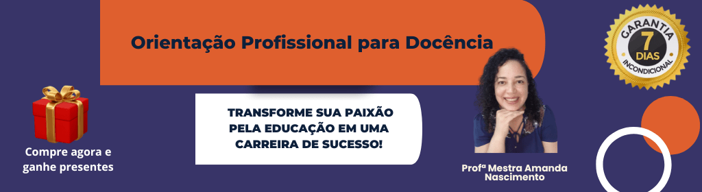 Banner superior do produto. Segue a descrição do conteúdo: Descubra como iniciar na docência e inspirar alunos a alcançarem seu máximo potencial com o nosso Curso Online de Orientação Profissional para Docência.

Aprenda a compartilhar o seu conhecimento, ser remunerado por isso e ainda contribuir para a formação de novos profissionais.

Inscreva-se agora e comece sua jornada rumo ao sucesso na docência.

O que você irá receber?

São 9 aulas gravadas divididas em 7 módulos, com os seguintes temas:

 1. Apresentação
 2. Histórico da educação do ensino profissionalizante.
 3. Histórico da educação do ensino superior.
 4. Formação docente
 5. Professor e aluno: perfil atual.
 6. Abordagem do processo de ensino aprendizagem.
 7. Plano de aula.
 8. Tipos de avaliação.
 9. Sistemas Informatizados utilizados na educação.


De R$248 por R$ 57.

Meus PRESENTES para você: E-book como ser um Excelente Professor - Parte 1, arquivo PDF de todas as aulas, material complementar (plano de aula), certificado de 4 horas e acesso a área de membros.

E tem mais:
Acesso vitalício e garantia de 7 dias.