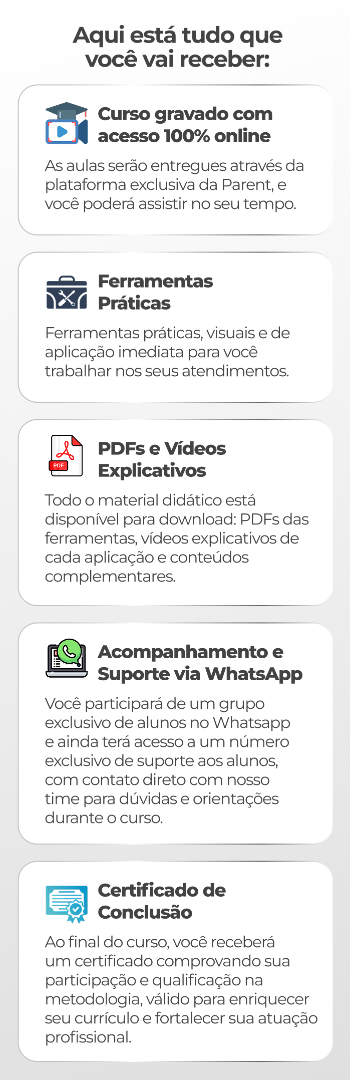 Banner lateral do produto. Segue a descrição do conteúdo: Pais e filhos vivem numa rede multi-camadas de conexões e influências que formam um sistema. Com as mudanças atuais muitos sistemas estão doentes e precisando de ajuda.&lt;br /&gt;O Coaching para Pais e Filhos (Pareting Coaching) já é uma realidade nos EUA há 15 anos e cresce exponencialmente.&lt;br /&gt;E essa é a oportunidade para os profissionais envolvidos no atendimento ou na educação de crianças, adolescentes e pais conhecerem as 10 maiores ferramentas de Coaching&lt;br /&gt;usadas para potencializar os resultados e obter o apoio dos pais na resolução dos conflitos.&lt;br /&gt;&lt;br /&gt;