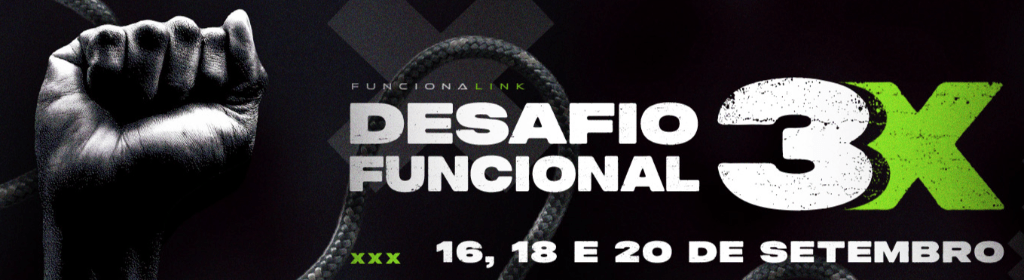 Banner superior do produto. Segue a descrição do conteúdo: O Desafio Funcional 3x
Vai acontecer ao vivo nos dias 16, 18 e 20 de setembro.

Pegue aqui seu ingresso VIP, e garanta 30 dias de acesso!
Espero por você.