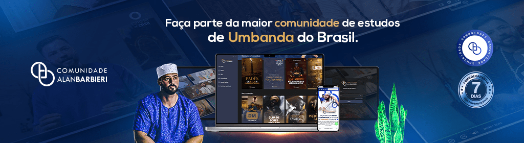 Banner superior do produto. Segue a descrição do conteúdo: Bem-vindo à Comunidade Alan Barbieri, o espaço onde você pode transformar sua jornada espiritual e expandir seus conhecimentos sobre Umbanda, mediunidade e espiritualidade. Aqui você terá acesso a mais de 200 aulas gravadas e conteúdos exclusivos que abordam desde fundamentos e rituais até práticas avançadas de magia, oferendas e desenvolvimento pessoal.

Com encontros ao vivo e materiais complementares, você poderá aprender no seu ritmo, se aprofundar em temas que fazem sentido para sua caminhada e se conectar com uma rede de pessoas comprometidas com o crescimento espiritual. Este é o lugar ideal para quem deseja praticar com fundamento, entender suas raízes e explorar novos horizontes na espiritualidade.

Seja você um iniciante ou alguém em busca de aprofundamento, na Comunidade Alan Barbieri você encontrará um caminho repleto de conhecimento, prática e transformação. Faça sua assinatura agora mesmo e comece a transformar sua jornada espiritual hoje.