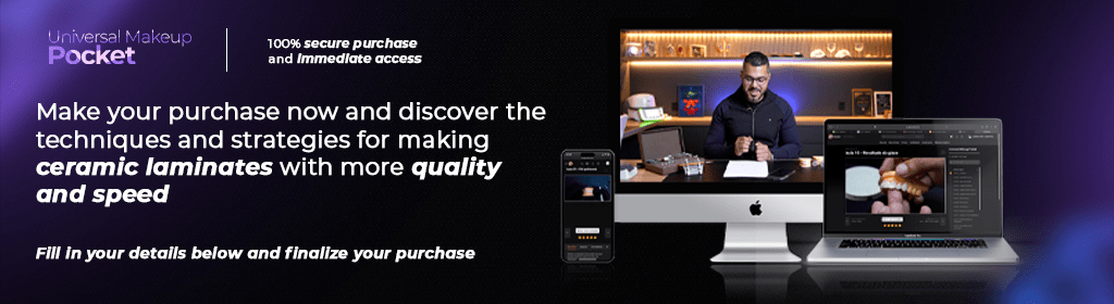 Banner superior do produto. Segue a descrição do conteúdo: Universal Make UP Pocket was created to bring topics more to the point, more direct and more practical lessons than ever before, you won't regret it. If you are a technician or even a dentist and want to learn the secrets I use to finish, texture and dissilicate makeup, this course is for you!