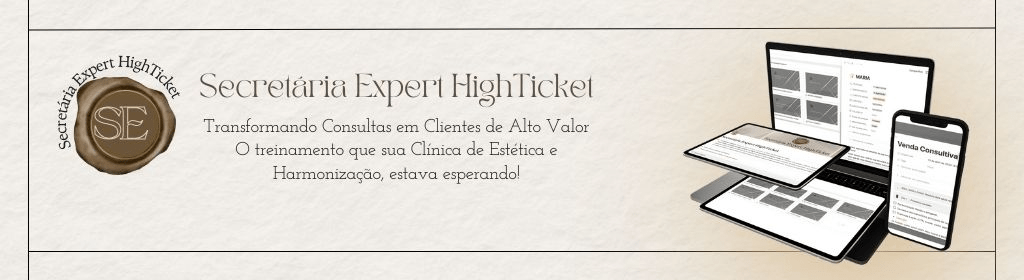 Banner superior do produto. Segue a descrição do conteúdo: Prepare sua secretária para atrair e gerenciar clientes de alto valor, elevando significativamente a experiência do cliente, aumentando em duas vezes ou mais, a conversão e a satisfação na sua clínica de estética e harmonização.

 Treinamento para venda com foco na experiência do Cliente
 Técnicas de vendas: O ponto de equilíbrio entre Persuasão e pressão
Comunicação interna
Rotina produtiva
 Organização do whatsapp
Métricas essenciais para acompanhamento semanalmente/mensalmente
 Reativação de clientes desaparecidos
 Vendendo mais para o mesmo paciente
 Bônus - jornada do Cliente