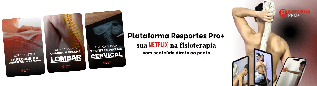 Banner superior do produto. Segue a descrição do conteúdo: Sua NETFLIX da fisioterapia chegou! 
Atualizações que mudam sua carreira e sua renda! 

Confira nossa nova plataforma Resportes Pro+
- Mais de 30 cursos completos com certificado
- Calculadora de como aumentar o valor do seu atendimento
- Planilhas financeiras
- Curso de como captar pacientes pelo Instagram sem fazer dancinha
E ainda na área: respiratória, ortopedia, anatomia, injetáveis e muito mais.