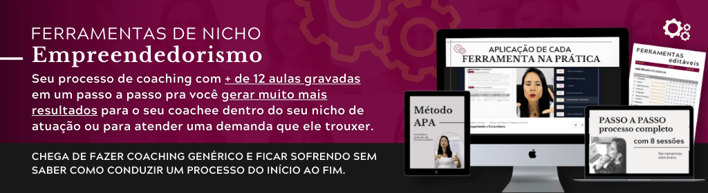 Banner superior do produto. Segue a descrição do conteúdo: Esse curso é voltado para coaches formados que querem ter um processo diferenciado e totalmente focado para o seu nicho e persona. No Ferramentas de Nicho ele terá todo o arsenal de ferramentas voltados para o seu nicho com explicações de cada uma delas.