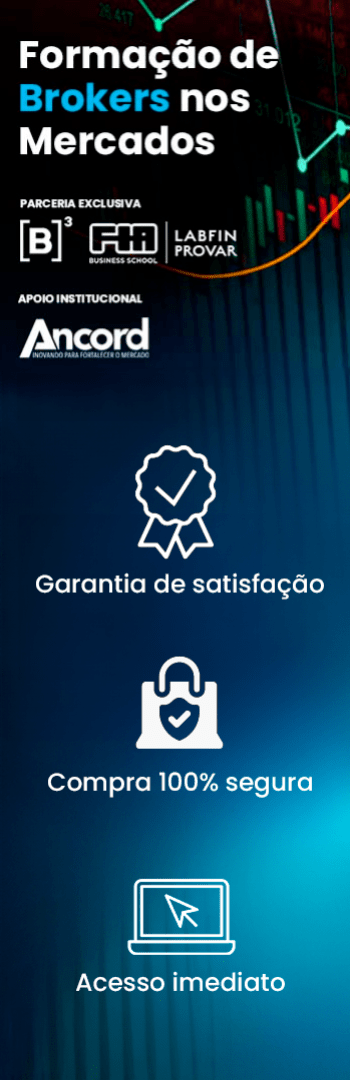 Banner lateral do produto. Segue a descrição do conteúdo: Prepare-se para atuar como Broker no Mercado Financeiro.

O curso contempla os conteúdos de diversas certificações do mercado financeiro, preparando o profissional para atuar como broker e outras funções em corretoras e instituições financeiras.

Em especial, o curso abrange completamente os conteúdos requeridos pela certificação PQO (Programa de Qualificação Operacional) da B3. O aluno aprovado em todas as disciplinas poderá fazer uma prova final e ter como bônus a EQUIVALÊNCIA COM O PQO, estando apto a realizar atividades nas instituições participantes da B3.