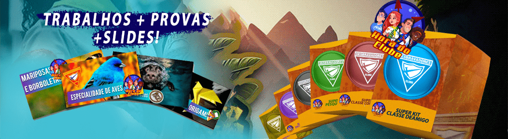 Banner superior do produto. Segue a descrição do conteúdo: O Kit possui:

Todas as especialidades que precisa para a classe em formato de trabalho.

Todas as especialidades que precisa para a classe em formato Provas.

Slides para estudar e ensinar as Especialidades da Classe com os requisitos, pesquisas, curiosidades e conteúdos extras.
Recursos Bônus para ajudar em alguns requisitos.