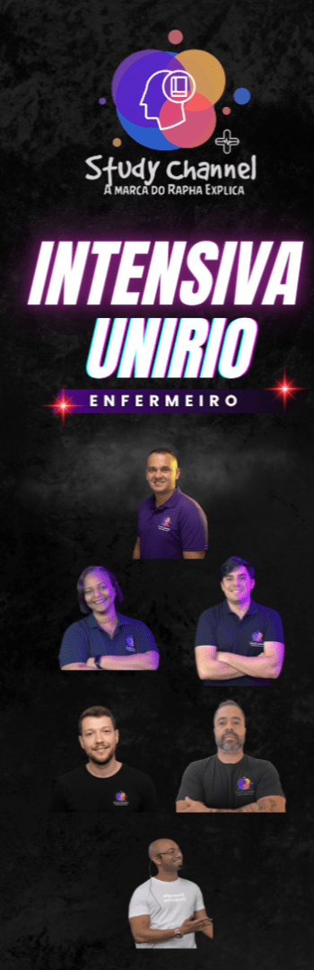 Banner lateral do produto. Segue a descrição do conteúdo: Título Principal: CONQUISTE SUA APROVAÇÃO NO CONCURSO DE ENFERMEIRO DA UNIRIO! 
A Turma Intensiva que vai transformar sua preparação em resultados concretos!

Introdução e Apelo Emocional:
Sonha em ser aprovado no concurso de Enfermeiro da UNIRIO?
Imagine alcançar a estabilidade, o reconhecimento e a segurança financeira que você merece. Com a nossa Turma Intensiva para o Concurso de Enfermeiro da UNIRIO, você estará mais perto do seu sonho!

Não perca tempo com conteúdos desnecessários ou métodos ineficazes! Nossa abordagem é objetiva, direcionada e voltada para resultados.

O que você encontrará na Turma Intensiva?
Foco no Edital da UNIRIO
Aulas com especialistas que dominam o conteúdo cobrado no concurso, com ênfase nos temas mais relevantes e estratégicos.

 Material Exclusivo e Atualizado
Conteúdos desenvolvidos por quem entende o mercado público de enfermagem. Evite erros e estude com segurança.

Simulados Exclusivos
Testes que simulam de forma precisa o padrão da banca organizadora, preparando você para o estilo real das questões.

Acompanhamento Personalizado
Tenha o suporte que você precisa, com orientações estratégicas e um plano de estudo adaptado à sua rotina.

Gamificação: Aprenda se Divertindo!
Mecanismos interativos que deixam os estudos motivadores e aumentam a retenção de conhecimento.

Como funciona a Turma Intensiva?
100% Online e Ao Vivo!
Aulas de segunda a sexta-feira, com possibilidade de tirar dúvidas em tempo real com os professores.