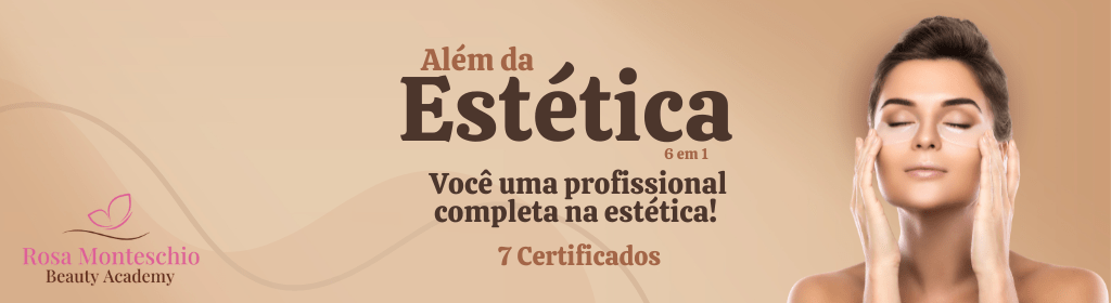Banner superior do produto. Segue a descrição do conteúdo: O Curso Além da Estética oferece uma oportunidade única para aqueles que desejam adquirir conhecimentos especializados e habilidades práticas para se tornarem profissionais de destaque nessa indústria dinâmica.

Durante este curso abrangente, você mergulhará em uma variedade de tópicos essenciais, desde os fundamentos da anatomia da pele até as técnicas avançadas de tratamento. Com a orientação de instrutores experientes e especialistas na estética.

Além de aprimorar habilidades de comunicação e atendimento ao cliente: Aprenda a estabelecer conexões significativas com os clientes, entender suas necessidades e oferecer orientações personalizadas para alcançar resultados satisfatórios.