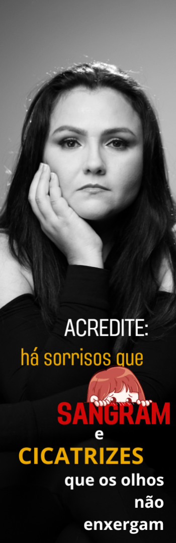 Banner lateral do produto. Segue a descrição do conteúdo: Um estudo realizado com o fim de despertar o interesse em como as diversas formas de violência, incluindo psíquica e emocional, camufladas com sorrisos, sequela, principalmente, nossas crianças e adolescentes.