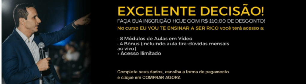 Banner superior do produto. Segue a descrição do conteúdo: Pessoas que ganham muito dinheiro nem sempre são ricas. É um erro atribuir riqueza à quantidade de dinheiro. Na verdade, você só é verdadeiramente rico quando não é escravo das suas contas e qualquer pessoa pode conseguir isso. Qualquer pessoa MESMO.

Seja qual for o seu ganho mensal, eu vou te ensinar a se livrar das dívidas de uma vez por todas e te ensinar como colocar o seu dinheiro para trabalhar por você em apenas 4 passos simples.

Eu vou te colocar no caminho da construção da sua tão sonhada LIBERDADE FINANCEIRA.

Serão 8 módulos com um total de 30 aulas ricamente detalhadas com o passo a passo e fazendo sua inscrição NESTA PÁGINA você vai levar um bônus exclusivo:

12 ENCONTRO ONLINE AO VIVO

1 encontro por mês durante 12 meses via hangout para tirar dúvidas pessoais com Ben Zruel e acelerar o processo da construção da sua liberdade financeira.