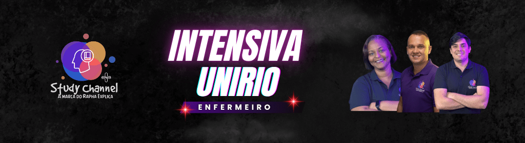 Banner superior do produto. Segue a descrição do conteúdo: Título Principal: CONQUISTE SUA APROVAÇÃO NO CONCURSO DE ENFERMEIRO DA UNIRIO! 
A Turma Intensiva que vai transformar sua preparação em resultados concretos!

Introdução e Apelo Emocional:
Sonha em ser aprovado no concurso de Enfermeiro da UNIRIO?
Imagine alcançar a estabilidade, o reconhecimento e a segurança financeira que você merece. Com a nossa Turma Intensiva para o Concurso de Enfermeiro da UNIRIO, você estará mais perto do seu sonho!

Não perca tempo com conteúdos desnecessários ou métodos ineficazes! Nossa abordagem é objetiva, direcionada e voltada para resultados.

O que você encontrará na Turma Intensiva?
Foco no Edital da UNIRIO
Aulas com especialistas que dominam o conteúdo cobrado no concurso, com ênfase nos temas mais relevantes e estratégicos.

 Material Exclusivo e Atualizado
Conteúdos desenvolvidos por quem entende o mercado público de enfermagem. Evite erros e estude com segurança.

Simulados Exclusivos
Testes que simulam de forma precisa o padrão da banca organizadora, preparando você para o estilo real das questões.

Acompanhamento Personalizado
Tenha o suporte que você precisa, com orientações estratégicas e um plano de estudo adaptado à sua rotina.

Gamificação: Aprenda se Divertindo!
Mecanismos interativos que deixam os estudos motivadores e aumentam a retenção de conhecimento.

Como funciona a Turma Intensiva?
100% Online e Ao Vivo!
Aulas de segunda a sexta-feira, com possibilidade de tirar dúvidas em tempo real com os professores.
