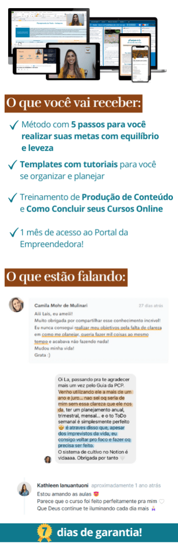 Banner lateral do produto. Segue a descrição do conteúdo: Conheça o método que te coloca em ação no seu negócio e te ajuda a criar uma rotina equilibrada – tenha tempo para sua vida pessoal!