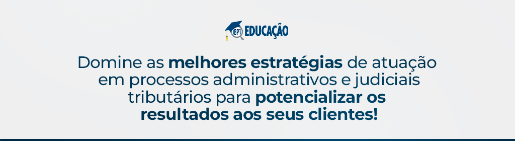 Banner superior do produto. Segue a descrição do conteúdo: Curso intensivo de Processo Tributário promovido pelo IBPT Educação.

Conteúdo programático:

MÓDULO 1:

A fase administrativa processual até a inscrição em dívida ativa com Thuanny Pereira e Renata Billhim,

MÓDULO 2:

A fase processual a partir da inscrição em dívida ativa com Letícia Vogt e Osvaldo Rabelo

MÓDULO 3:

Perícia Tributária Administrativa e Judicial com Rogério Maldonado e Thuanny Pereira 

MÓDULO 4:

Processo Tributário Judicial com Mayara Lobo e Távia Lorenzo Mota