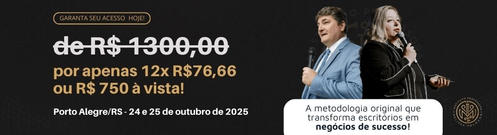 Banner superior do produto. Segue a descrição do conteúdo: Curso Presencial ministrado pelos professores Melissa Folmann e Gustavo Zimmermann Sachser.

No curso será apresentado o Método Folmann & Zimmermann de atendimento ao cliente previdenciário aplicada pela Professora Melissa Folmann desde 2009, a partir das técnicas de gestão propagadas Professor Gustavo Zimmermann Sachser, e que tem promovido a revolução na advocacia previdenciária que a aplica. O aluno terá a oportunidade de aprender a metodologia com quem a idealizou, ou seja, a original voltada para a realidade da advocacia de sua região.