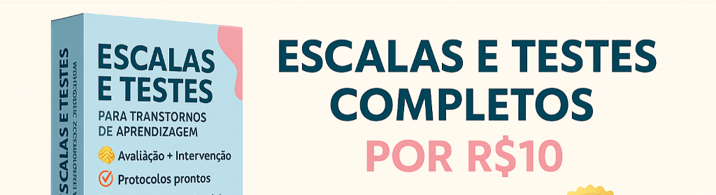 Banner superior do produto. Segue a descrição do conteúdo: Este combo de instrumentos é uma solução completa para ajudar profissionais da educação e psicopedagogia no rastreio e acompanhamento de dificuldades de aprendizagem, como dislexia, disortografia, discalculia e outros transtornos correlatos. Ele inclui ferramentas específicas para avaliação de dificuldades de leitura, escrita e cálculo, além de uma série de modelos de Planos de Ensino Individualizados (PEI) e Planos de Desenvolvimento Individual (PDI), que orientam a adaptação pedagógica conforme as necessidades do aluno. Esses instrumentos permitem diagnósticos mais precisos e um acompanhamento mais eficaz, contribuindo para uma abordagem personalizada e inclusiva no processo de aprendizagem.
