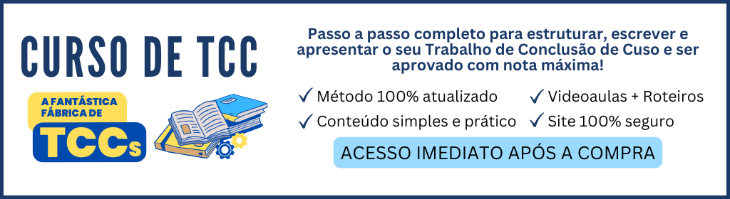 Banner superior do produto. Segue a descrição do conteúdo: Acesso imediato ao CURSO DE TCC - A FANTÁSTICA FÁBRICA DE TCC's: um passo a passo completo para estruturar, escrever e apresentar o seu Trabalho de Conclusão de Curso e ser aprovado com nota máxima!